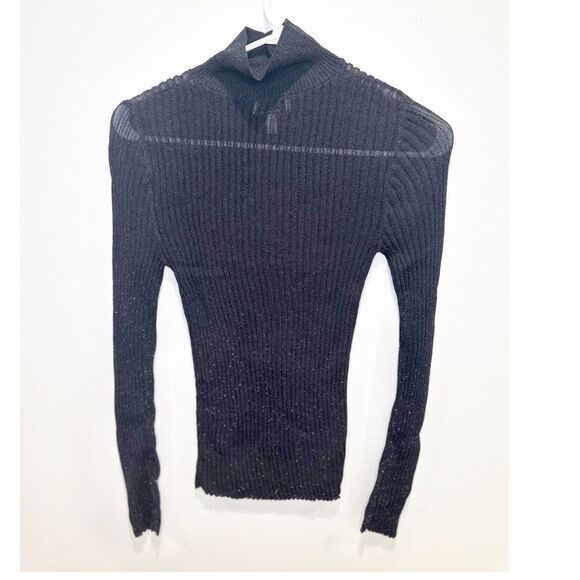 & other stories ribbed shimmer mock neck sweater black - Picture 2 of 3